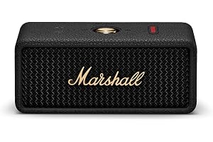 Marshall Smartchoice Emberton III Compact Portable Bluetooth Speaker with 32+ Hours of Playtime, (360° Sound), Dust & Waterproof (IP67) – Black & Brass.