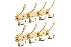 HOME COMPOSER Listwa z haczykami, haczyki na ubrania, wieszaki ścienne, 2 sztuki, 4 x podwójne wieszaki na ubrania, listwa na ubrania, listwa na ręczniki, nierdzewna, do kuchni, łazienki, kolor złoty