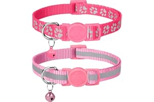 Taglory Collar Gato Reflectante, 2 Piezas Collares para Gatos con Cascabeles y Hebilla Seguro de Liberación Rápida, 15-20 cm Rosa