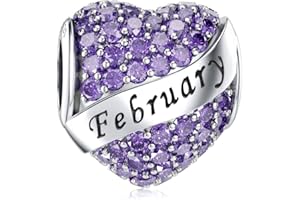 DALARAN Birthstone Charms fit Pandora Charms Bracelet 925 Sterling Silver Heart Bead Charms