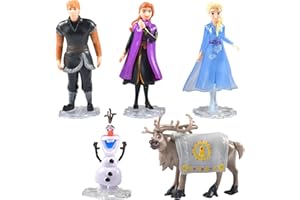 Zeyou Frozen Figurine Set, Set di figure della principessa Elsa, Anna e Olaf, Kristoff, Sven, Frozen 2, alto circa 7-12 cm, ideale come figura per torte e piccolo regalo per bambini dai 3 anni in su