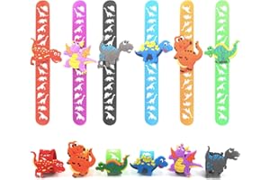 POPOYU 6Pcs Dinosaur Silicone Slap Bracelets,Dino Bracelet,Dinosaur Party Favors Cute Dino Silicone Wristbands for Birthday Gifts,Dino Party Bag Fillers,Classroom Prize Gifts