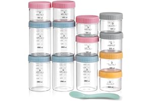 ACEPRUT ACE PRODUCT ACEPRUT New Upgrade13 Stück Borosilikatglas Babybrei Einfrieren Behälter, Beikost Baby Zubehör, Babynahrung Aufbewahrung, BPA-frei, Auslaufsicher, Mikrowelle, Geschirrspüler & Gefrierschrank sicher
