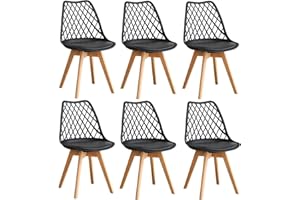 GrandCA HOME Lot de 6 Chaises de Salle à Manger, Chaises de Cuisine Modernes avec Assises en Cuir et Pieds en Hêtre, Idéales pour La Cuisine et La Salle à Manger - Noir