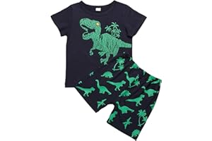 Carolilly Ensemble Enfant Garçon Eté de 2 Pièces avec Impression de Dinosaure T-Shirt à Manches Courtes + Shorts