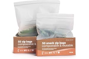 Vove | Plant-Based Zip Lock Bags | Resealable, Bio and Eco-Friendly | Zip Freezer Bags | Sandwich, Snacks and Vegetable bags | Plastic alternative | 50 bags