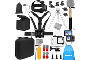 Gurmoir Kit de Accesorios para gopro Hero 12/11/10/9 Negro,2 baterías + estación de Carga de 3 Canales + Funda Impermeable + Palo de Selfie + trípode,Compatible con la Cámara go Pro 12 11 10 9 (PT11)
