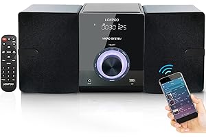 LONPOO Micro Chaine HiFi stéréo compacte - avec Lecteur CD, Bluetooth, Radio FM, USB, AUX-in, Grand écran LED et Bouton, télécommande