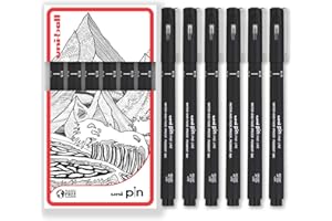 UNI-BALL Uni Pin Fineliner Drawing Pen - Black Ink - Pack of 6 - Fine 0.5mm Nib Tip - in Gift Box