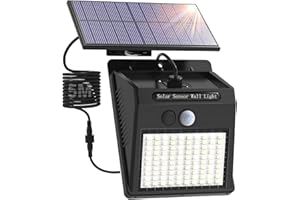 LOTMOS Solar Security Lights Outdoor Motion Sensor, 100 LED Solar Lights Outdoor IP65 Waterproof solar fence lights, Solar Powered Security Light for Garden Shed Door Entrance Yard Garage-16.5ft Cable