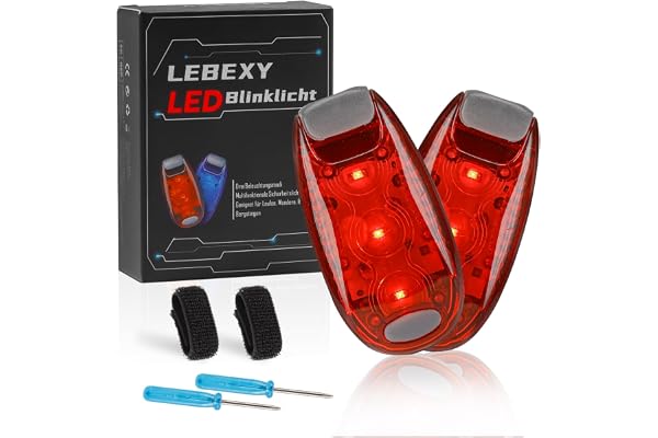 LEBEXY Set med 2 LED-blinkande ljus - Tre belysningslägen - Säkerhetsbelysning för barns ryggsäck - Perfekt säkerhetsvarning för barnvagn, cykel, vandring, camping