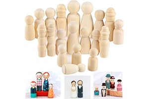 PWSAP 50Pcs Unfinished Wooden Peg Dolls in 12styles, People Shapes Nature Wooden DIY Doll for Kids Painting Carved, Angel Doll Body Peg, People Decorations for Kid Art and Creative Family Figures DIY Crafts