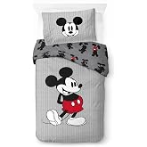 Disney Mickey Mouse Striped Duvet Cover Set Single Bed Plush Cotton - Includes One Pillowcase 50 x 70 cm