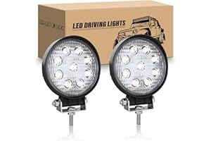 RIGIDON 2Pcs Rond phare de travail led, 4 pouces 10cm 27W Projecteur led Floodlights lampe de Travail 12V 24V 6000K Feux de Travail pour 4x4 Voiture Camion Tracteur SUV Bateau