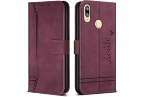 Bravoday Hülle für Huawei Honor 10 Lite/Huawei P Smart 2019, PU Ledertasche Handyhülle Flip Schutzhülle Kompatibel mit Honor 10 Lite/Huawei P Smart 2019, mit Kartenfäch & Kickstand, Weinrot