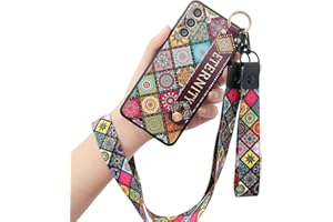 Yoedge Wristband Funda para Samsung Galaxy S21 FE 5G 6,41" Carcasa con Collar, Suave Correa de Muñeca Soporte Contraportada TPU Silicona Blanda Moda Patrón Antigolpes Protector Funda, Enrejado 1