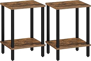 TUTOTAK Set of 2 Side Tables, 2-Tier Sofa End Tables, Bedside Tables, for Living Room, Bedroom, Home Office, Rustic Brown and Black