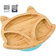 bamboo bamboo Baby Plate and Toddler Plate, Suction Plate for Feeding and Weaning, Bamboo Fox Plate with Secure Suction, Suction Plates for Babies from 6 Months (Fox, Blue)