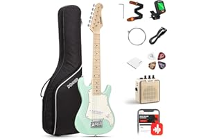 Donner Kit guitare électrique junior 76,2 cm pour débutant, ST Style Mini guitare premium avec ampli, accordeur, capodastre, sac, sangle, corde, câble (DSJ-100, vert menthe)