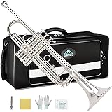 EastRock Set Tromba Placcato in argento, Ottone Standard in Sib per Studenti Principianti, Strumento in Ottone con Custodia R
