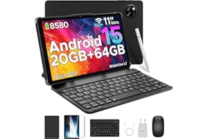 DOOGEE Tab A9+ Android 15 Tablet 11 Zoll, T7200 Octa Core 8580mAh, 20GB RAM+64GB ROM(TF 2TB), 90Hz, 13MP + 5MP Gaming Tablets mit Tastatur, Stift, Maus, Hülle, WiFi 5/WidevineL1/Face ID/OTG, Schwarz