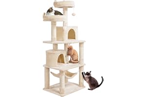 Yaheetech Rascador para Gatos de 158 cm Grande Arbol para Gatos Adultos Torre de Gatos Casita Juego para Mascota Beige