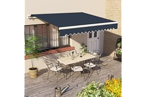 Green Bay 2.5 m x 2m DIY Patio Retractable Manual Awning Garden Sun Shade Canopy Blue with Fittings and Crank Handle