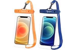 RYNAPAC Universal Waterproof Phone Pouch Bag - 2Pack, Waterproof Case Compatible with iPhone 15 Pro Max/14/13/12/11/XR/X/SE/8/7, Galaxy S22/S21 Google Up to 7’’, IPX8 Dry Bag Vacation Essentials (Orange+Blue)