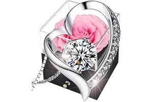 SWEETIME Preseved Rose Box for Mother's Day Gifts,Forever Pink Rose Jewelry Gift Box, Enchanted Real with 925 Sterling Silver heart Necklace, Eternal Flower for Mum Wife Girlfriend Her On Birthday.