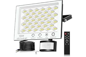 wowspeed Foco LED con Sensor de Movimiento - 100W 10000LM Super Brillante Focos LED Exterior, IP66 Impermeable Focos Exterior con Brillo Ajustable 6500K Blanco Frío Foco LED para Casa, Garaje, Patio