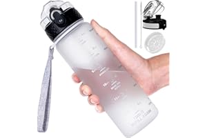 GOPPUS 500ml/17oz Bouteilles d'eau étanche pour Enfants pour L'école avec Paille Sans BPA Tritan Bouteille d'eau de Sport Réutilisable pour Tout-petit avec Marquage de l'heure avec 2 Couvercles