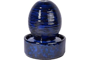 dobar® Petite Fontaine d'intérieur, en céramique, avec Pompe, décorative, au Design Asiatique, 17 x 17 x 21 cm, Bleu foncé, Bleu