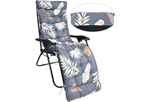 WildFun Sun Lounger Cushions, Garden Sunlounger Cushion Thick Chair Cushions with Non-Slip Top and Tie Ropes for Garden Patio Beach (Grey Leaves)
