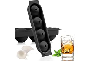 QUIRLIG Cubiteras para Hielo, 2 Piezas 4 Redondo Silicona Cubitera Moldes con Tapa, 4.5cm Grande Cubitera Silicona Ice Cube Tray para Cerveza Cócteles Whisky Vino Frutas Puré de Frutas - Negro