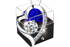 SWEETIME Forever Blue Rose Gift Box with Necklace-Real Eternal Rose with 925 Sterling Silver Women Necklace Inside,Enchanted Real Flower Gift for Mother's Day Anniversary Wedding
