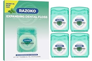RAZOKO Coconut Oil Dental Floss Expanding Dental Floss (55 Yards, 4 Count) - Mint Flavor