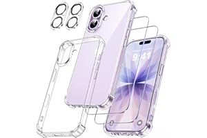 FLLAO 5 en 1 Funda para iPhone 17 con 2 Protector Pantalla y 2 Protector Lente Cámara, [Almohadilla de Aire integrada] Antigolpes Antiarañazos Phone Carcasa 6,3 Pulgadas, Transparente