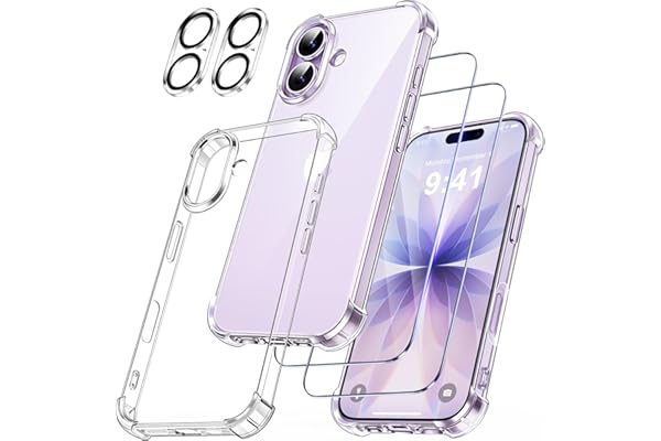 FLLAO 5 en 1 Funda para iPhone 17 con 2 Protector Pantalla y 2 Protector Lente Cámara, [Almohadilla de Aire integrada] Antigolpes Antiarañazos Phone Carcasa 6,3 Pulgadas, Transparente