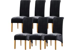 Leorate Velvet Dining Chair Covers: Thick High Back Velvet Chair Slipcovers Stretch Fabrics Cover For Large Chair Washable Removable Chair Cover For Home Decor (Pack of 6, Black)