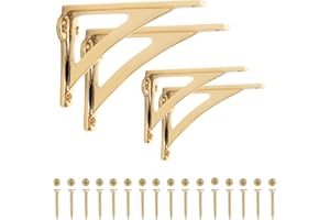 EDUWURXS Ironbridge Brass-Plated Shelf Brackets | Heavy Duty Wall Brackets for Shelves | Rustic Supports for Kitchen, Living Room & Outdoor | 3x4.5 (Pack of 4)