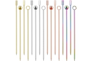 PATELAI Pics à Cocktail en Acier Inoxydable Cure-Dents aux Fruits Multicolores Bâton de Cocktail Colorés Apéritif pour Fêtes au Bar et Clubs (Argent, Or Rose, Or, Coloré, 16)