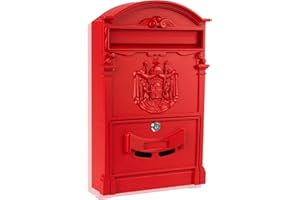 ZENO Letter Box Wall Mounted | Postbox | Large Traditional Post Box Mailbox | Post Letter Box for Home | Vintage Classic Mail Box with 2 Keys | Easy to Install | Keep Your Mail Safe (Red)