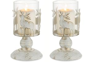 ‎SZIQIQI Sziqiqi Vintage Stag Kerzenständer Kerzenhalter für Stumpenkerzen - Rustikal Hirsch Rentier Metall Teelichthalter Kerzenleuchter Kerzen Ständer für Weihnachten Tischdekoration Mantel Kamin Advent