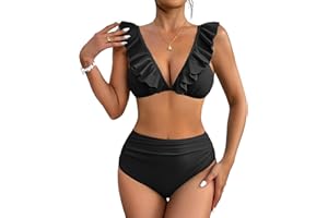 AI'MAGE Damen Bikini Set mit Rüschen und Hoher Taille Sexy Zweiteiliger Badeanzug Bauchweg Bademode S-XXL
