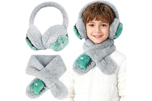 BRYNDO Winter Fluffy Ear Muffs Scarf Set for Kids, Thermal Warm Earmuff Plush Scarf Dinosaur Cold Weather Accessories Sets for Boys Girls Winter Gifts Skiing Outdoor Sports