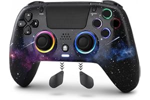 DuLingKer Mando Inalámbrico Compatible con PS4, Gaming Mando con Hall Effect Stick/Trigger(NO Drift), Doble Vibración, Luz RGB, Audio, Botón M1/M2, Bluetooth Mando Compatible con PS4/Pro/Slim