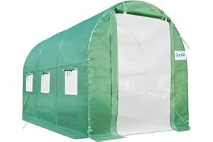 Quictent Foliengewächshaus 300 x 200 x 200 cm, 6m² Gewächshaus mit Stahlrahmen, Tomatengewächshaus Tunnelgewächshaus mit doppelter Reißverschlusstür und 6 aufrollbaren Fenstern，Grün