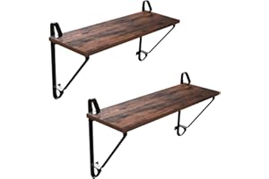 VASAGLE Półki ścienne, zestaw 2 dużych półek pływających, stabilne półki wiszące do salonu, sypialni, przedpokoju, 60 x 20 x 33 cm, styl industrialny, rustykalny brąz i czarny LCR01BX