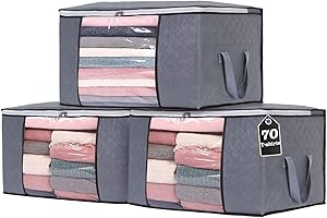 Yopih Grande Capacità Borsa di Immagazzinaggio, Tessuto Spesso Pieghevole Vestiti Sacchetto di Immagazzinaggio per Vestiti, Coperte, Maglioni, Borsa Organizzatore con Manico Rinforzato, 3 Pezzi