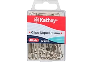 JIOBBO Kathay 86400280. Caja de 40 Clips, 50mm, Niquel, Color Plata